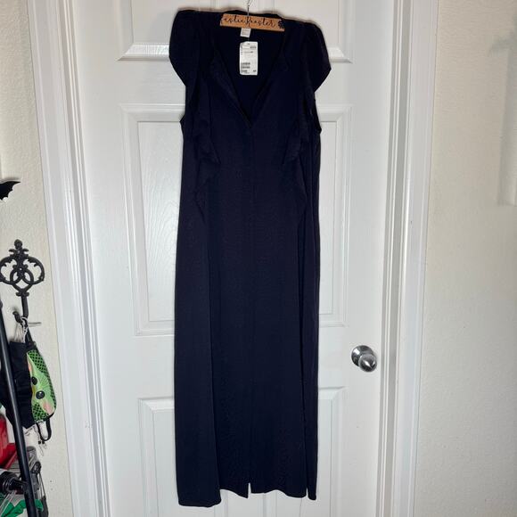 Women's H&M Navy Blue Dots Leopard Print Button down Sleeveless Midi Dress 12 - Picture 11 of 12